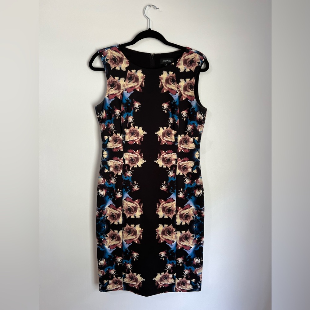 Tahari ASL Black Foral Dress